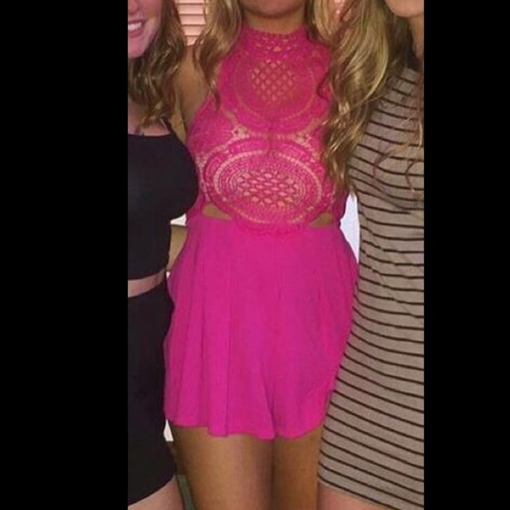 Hot Pink Lace Romper